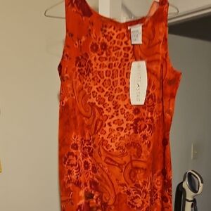 Vibrant Orange Floral Midi Dress